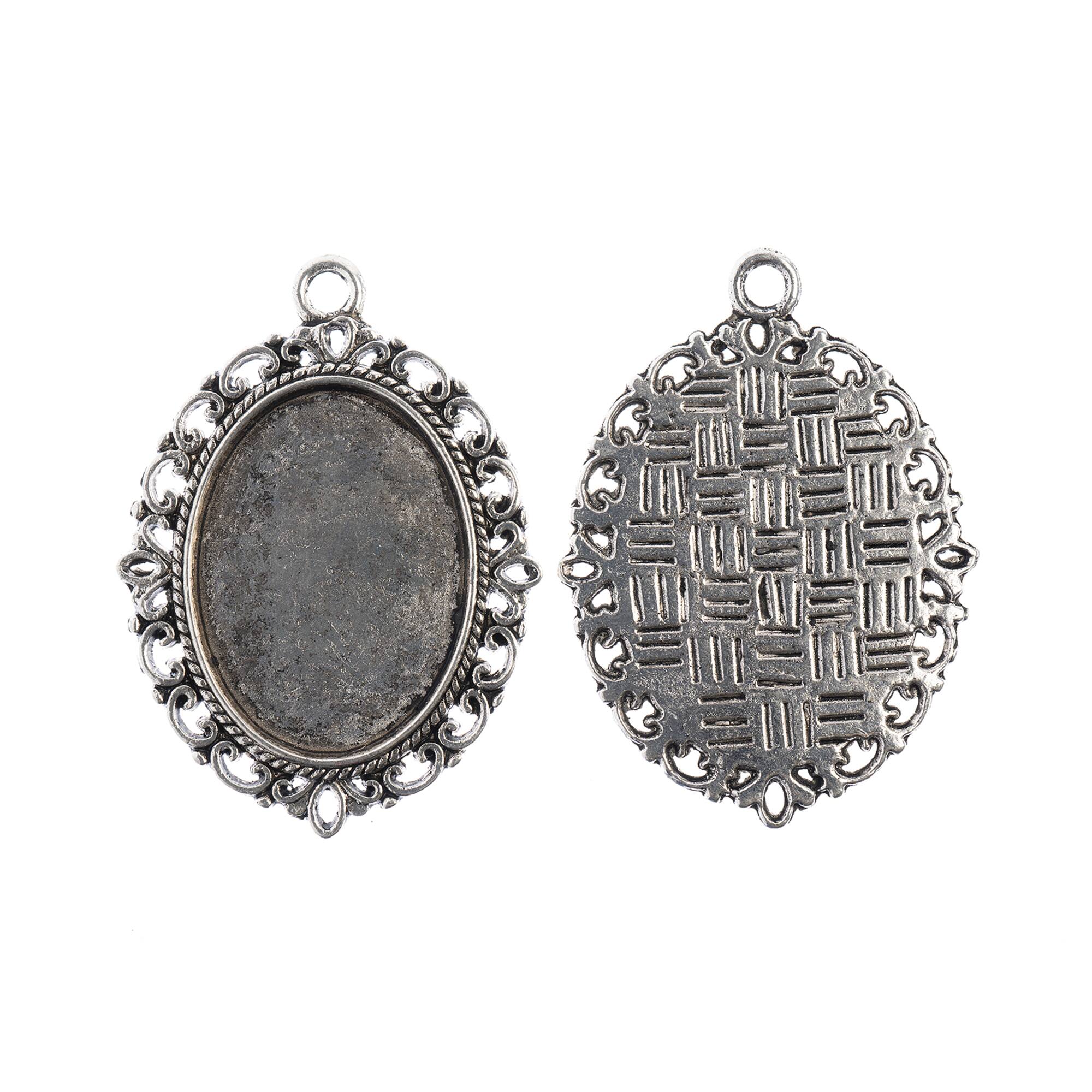 John Bead 38mm Antique Silver Oval Pendant Frames, 3ct.